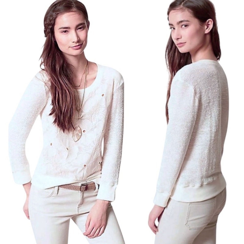 $168 Anthropologie Lace Petal Top Petite XSMALL PXS Floral Lace Overlay Cotton